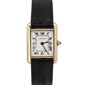 PAPERS Cartier Tank Classic Quartz 18k Yellow Gold White Roman Leather Watch BOX