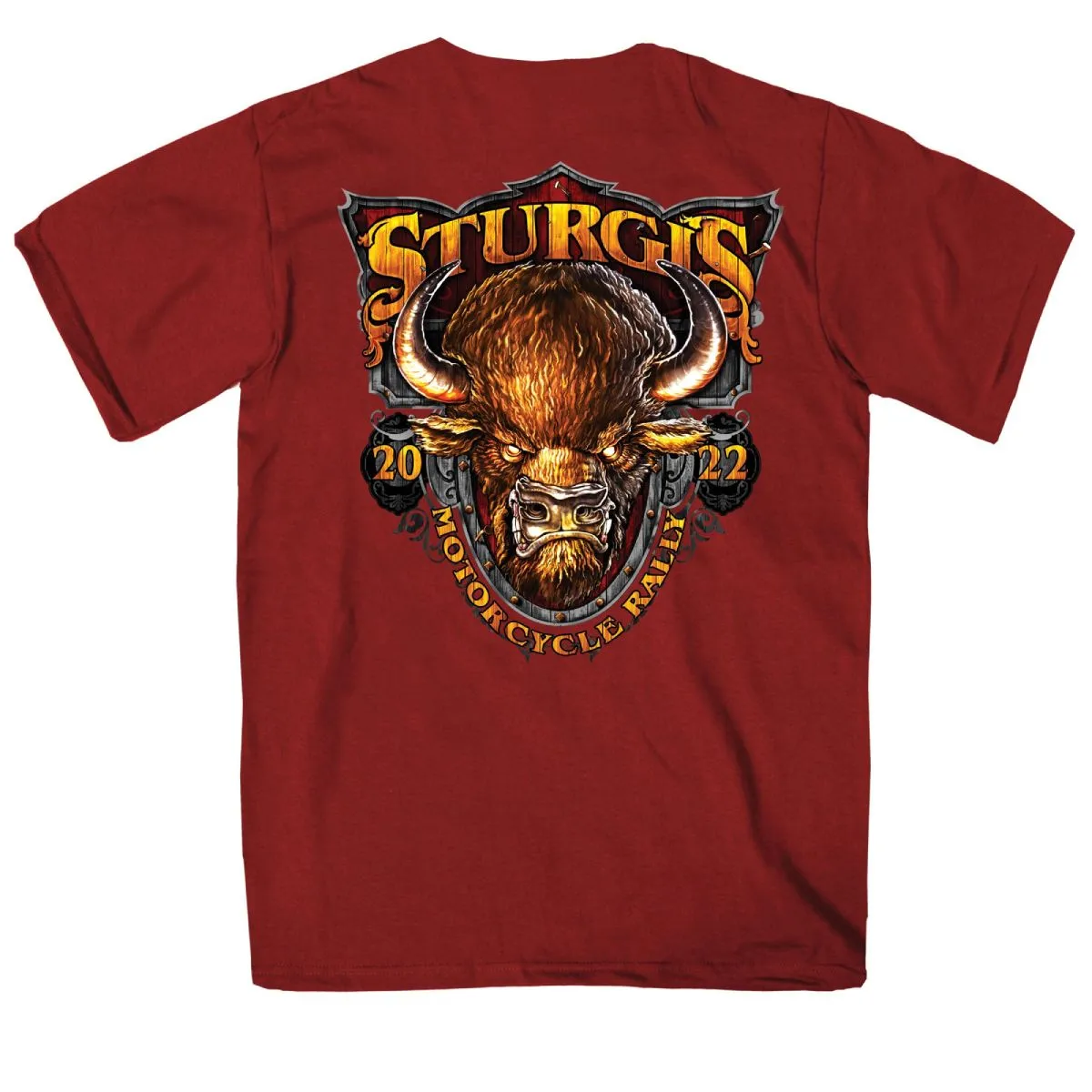 2022 Sturgis Motorcycle Rally SPB1008 Crazy Buffalo Men's Cardinal T-Shirt