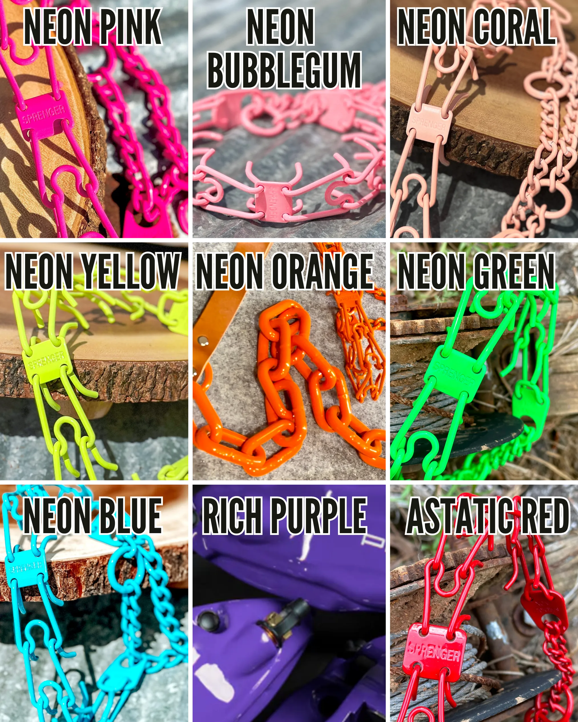 3mm Long Link Fur Saver Custom Powder Coated Herm Sprenger Collar **Neons/Solid Tones**