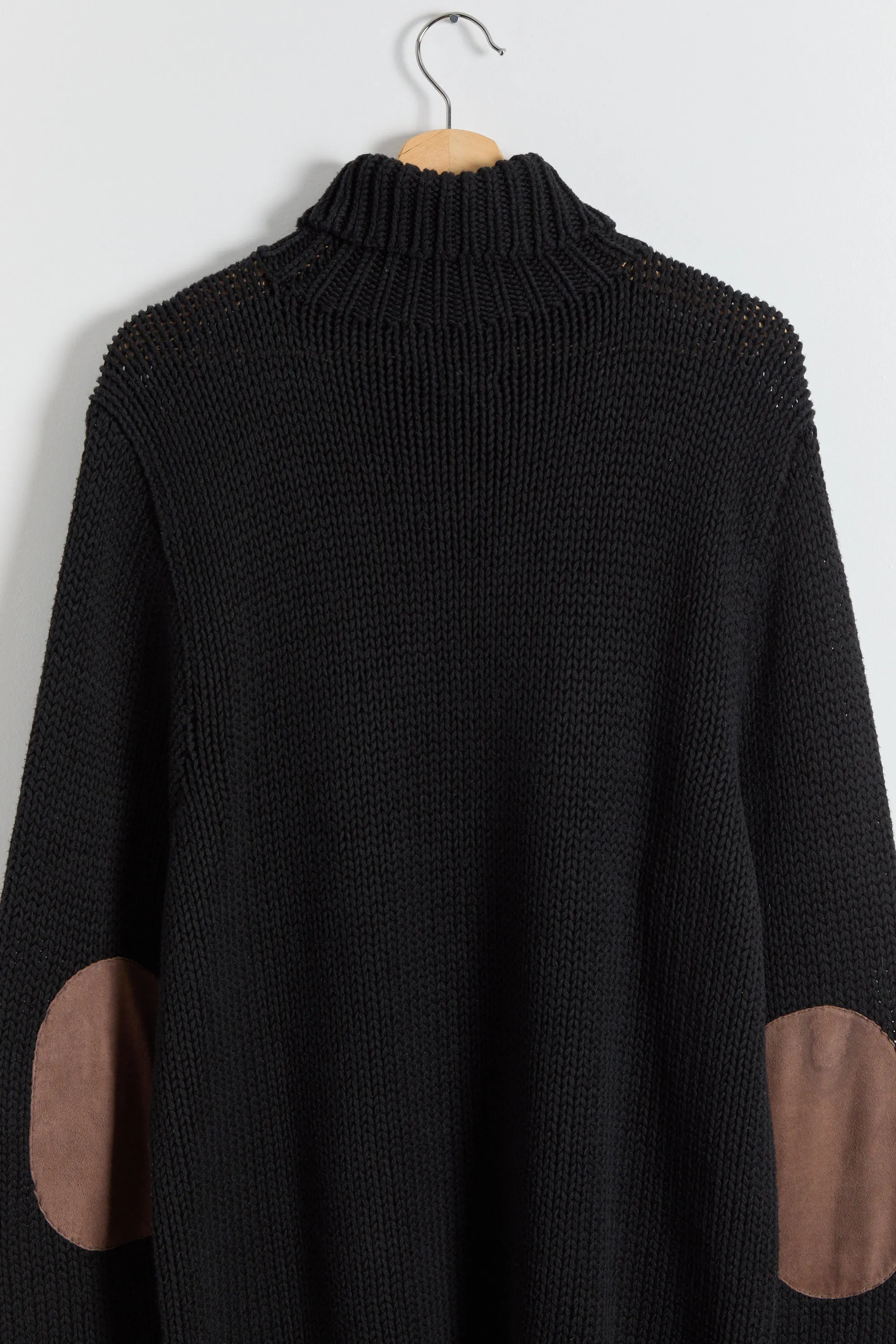 90s Black Polo Elbow Patch Chunky Turtle Neck Sweater XL