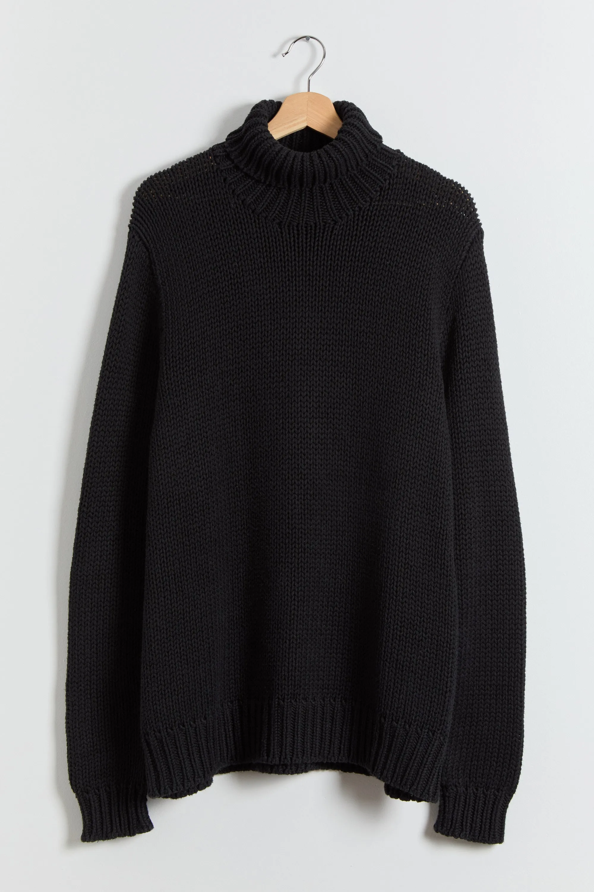 90s Black Polo Elbow Patch Chunky Turtle Neck Sweater XL