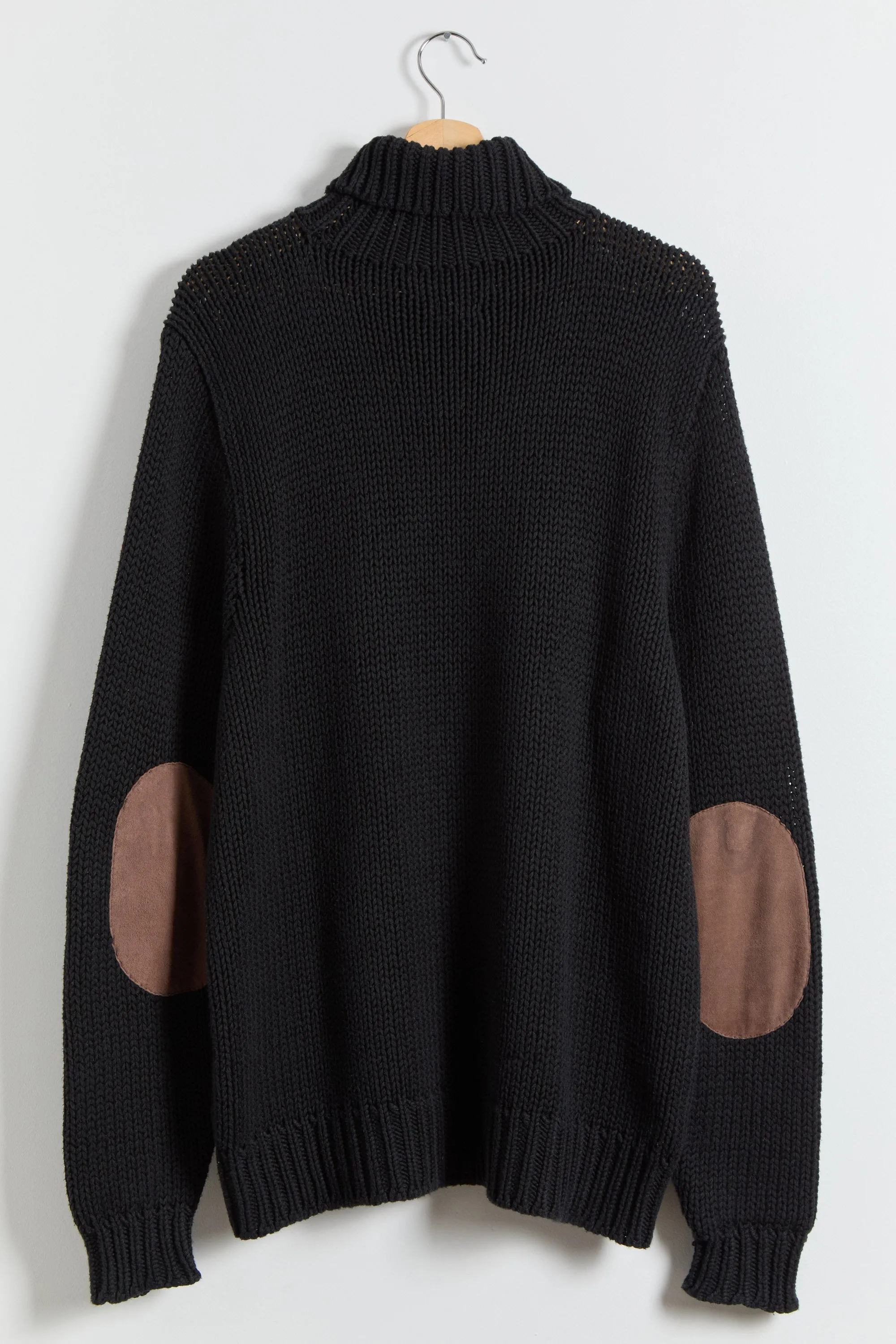 90s Black Polo Elbow Patch Chunky Turtle Neck Sweater XL