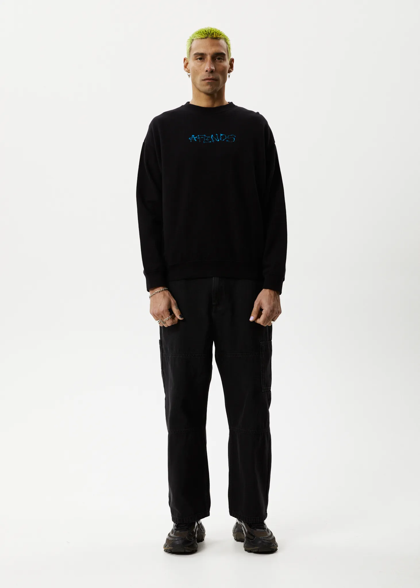 AFENDS Mens Melted - Crew Neck Jumper - Black