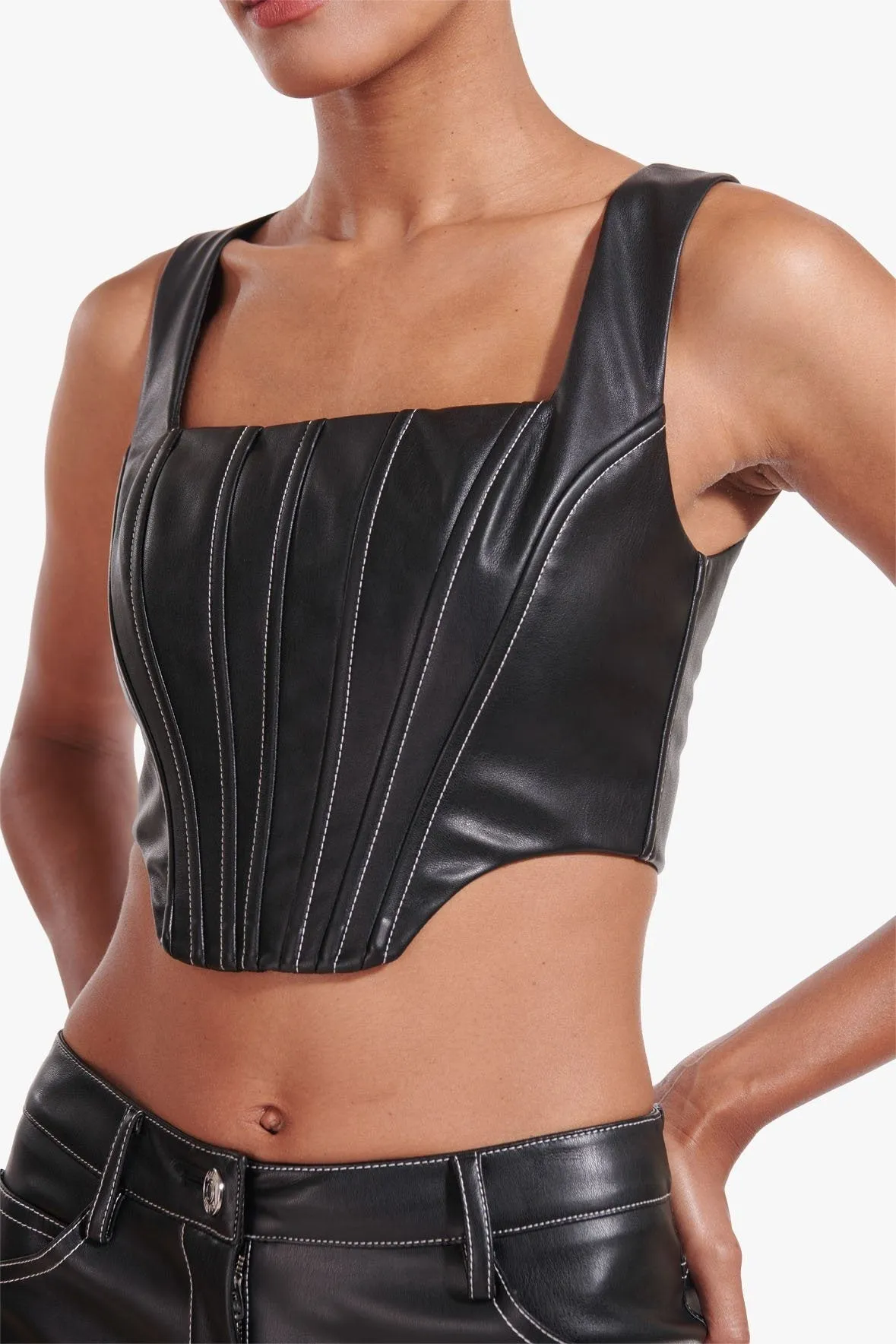 ALICE TOP | BLACK VEGAN LEATHER