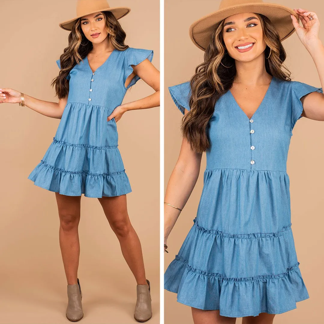 All For Love Indigo Blue Chambray Dress