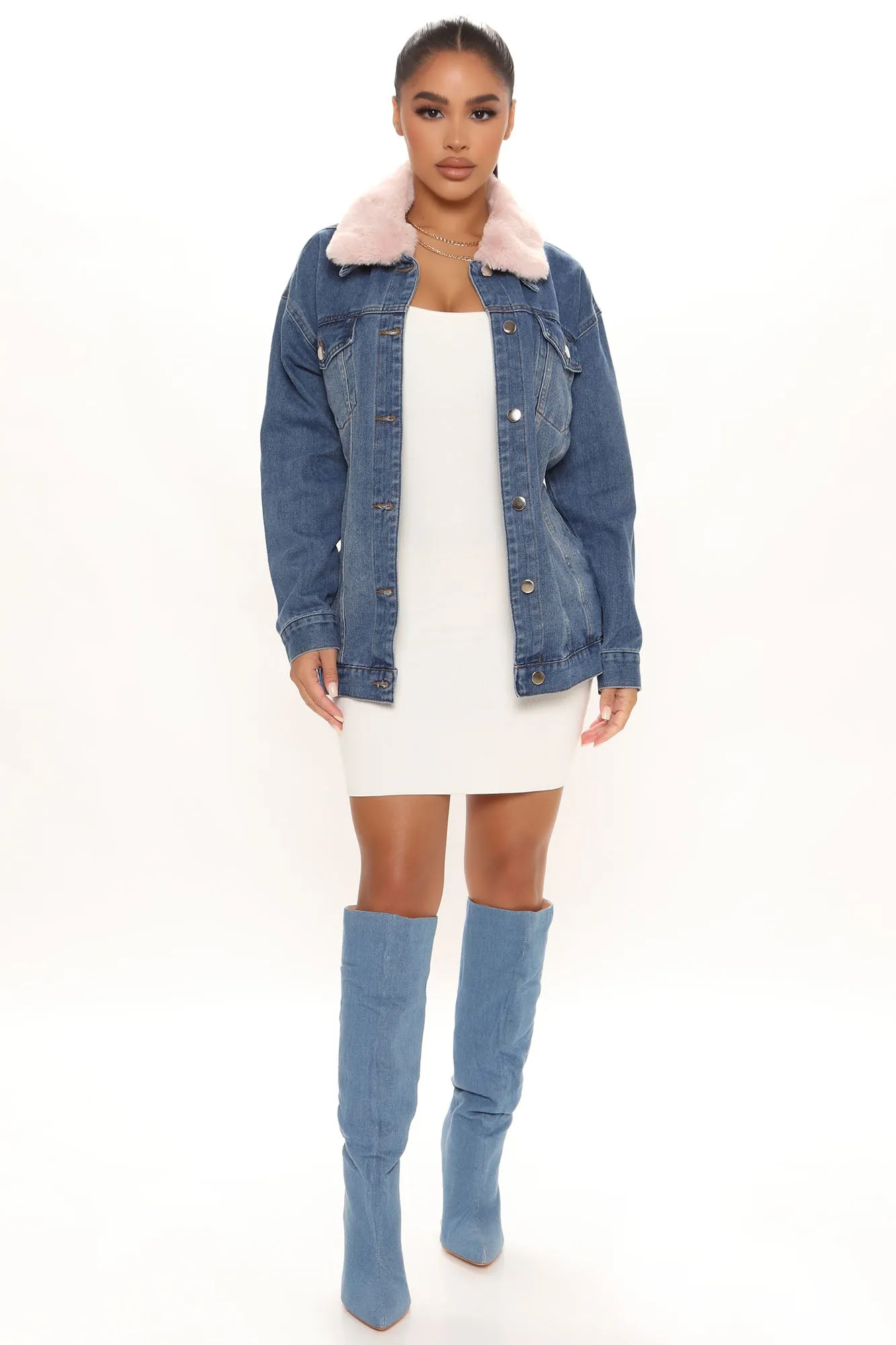 Always Cute Belted Denim Jacket - Medium Blue Wash