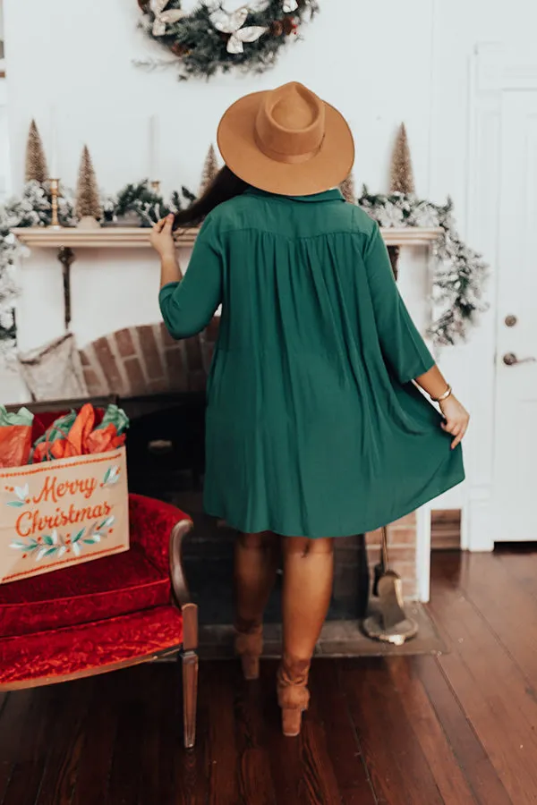 Always On Time Babydoll Tunic Dress In Green Curves