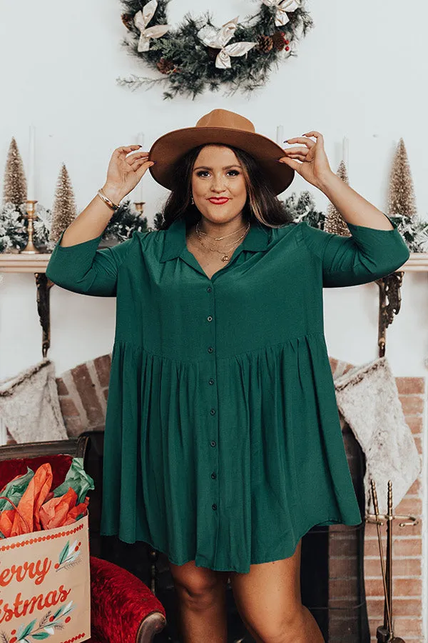 Always On Time Babydoll Tunic Dress In Green Curves