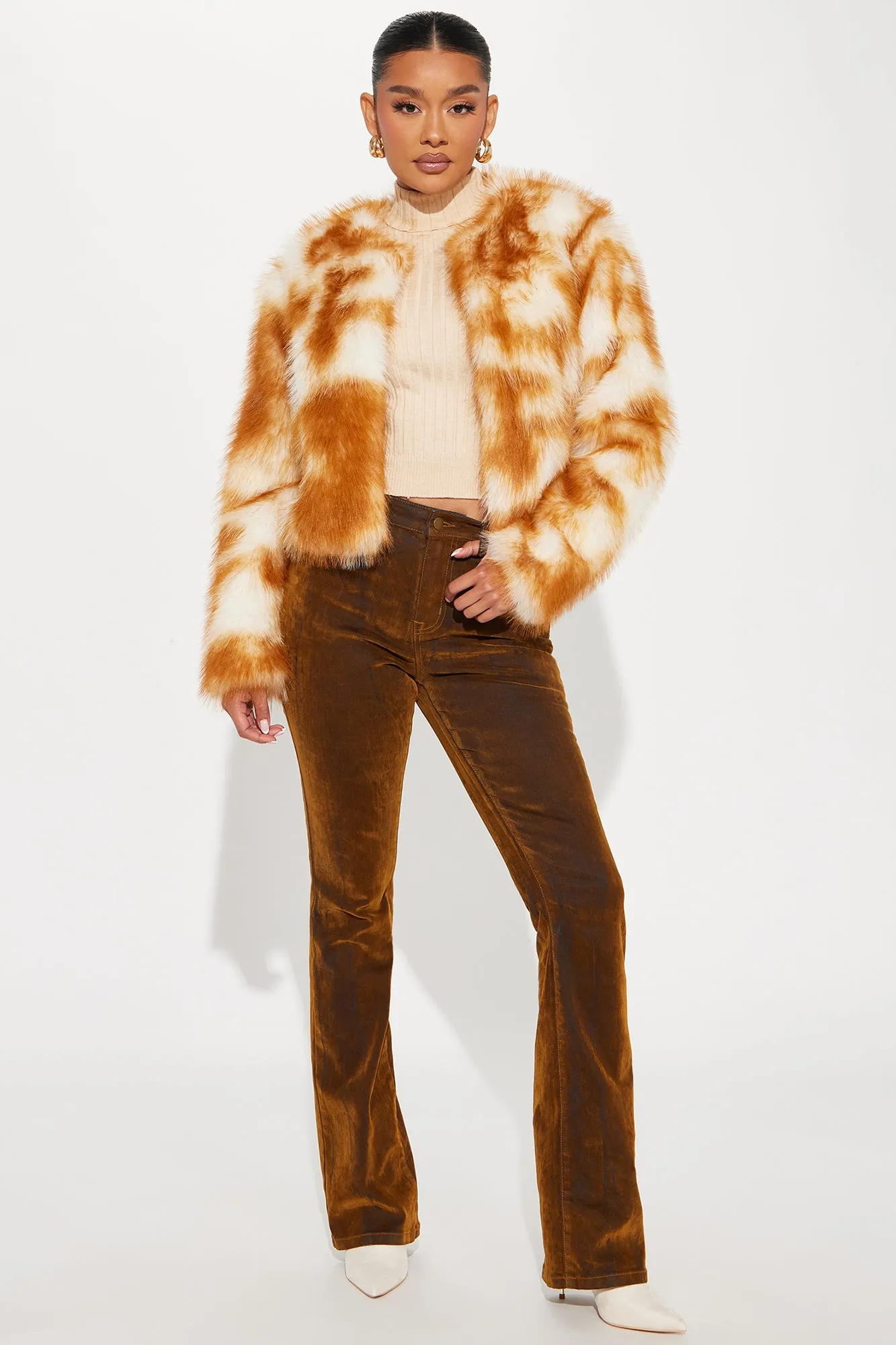 Always Reckless Faux Fur Coat - Tan/Multi