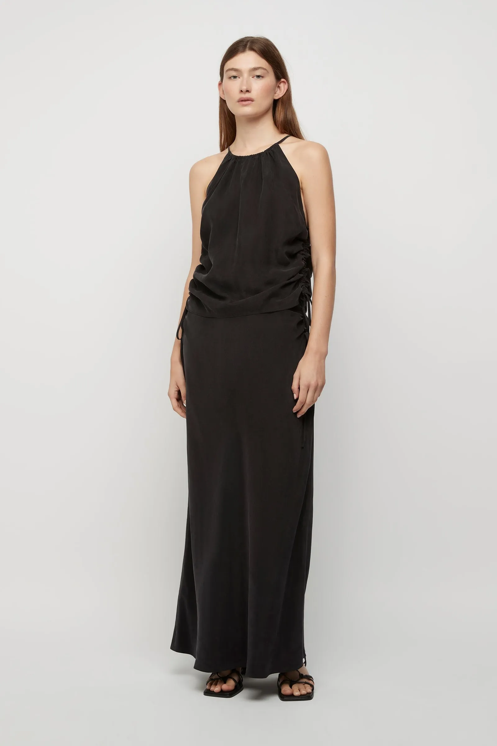 Andree Cupro Ruched Top in Midnight