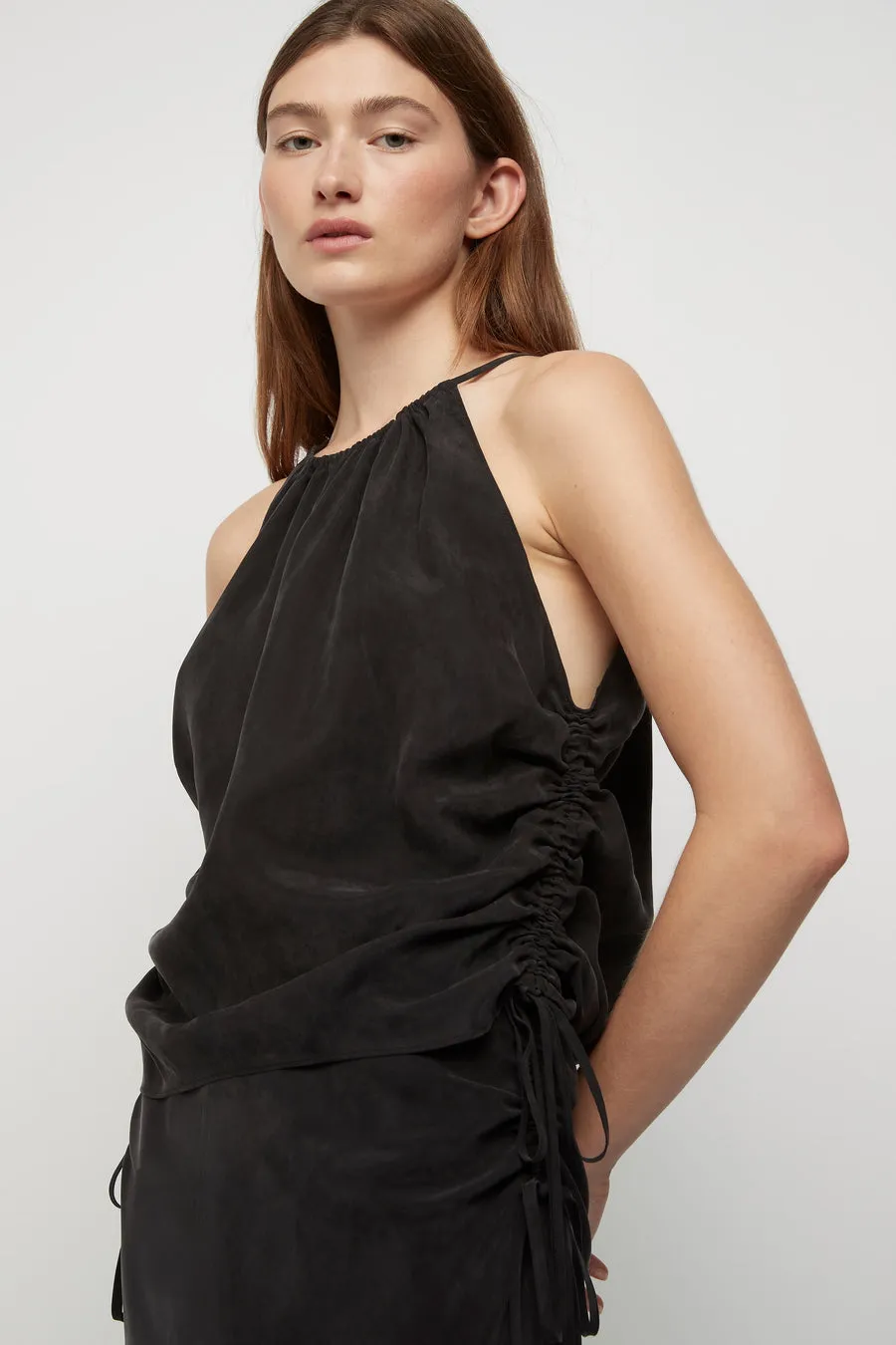 Andree Cupro Ruched Top in Midnight