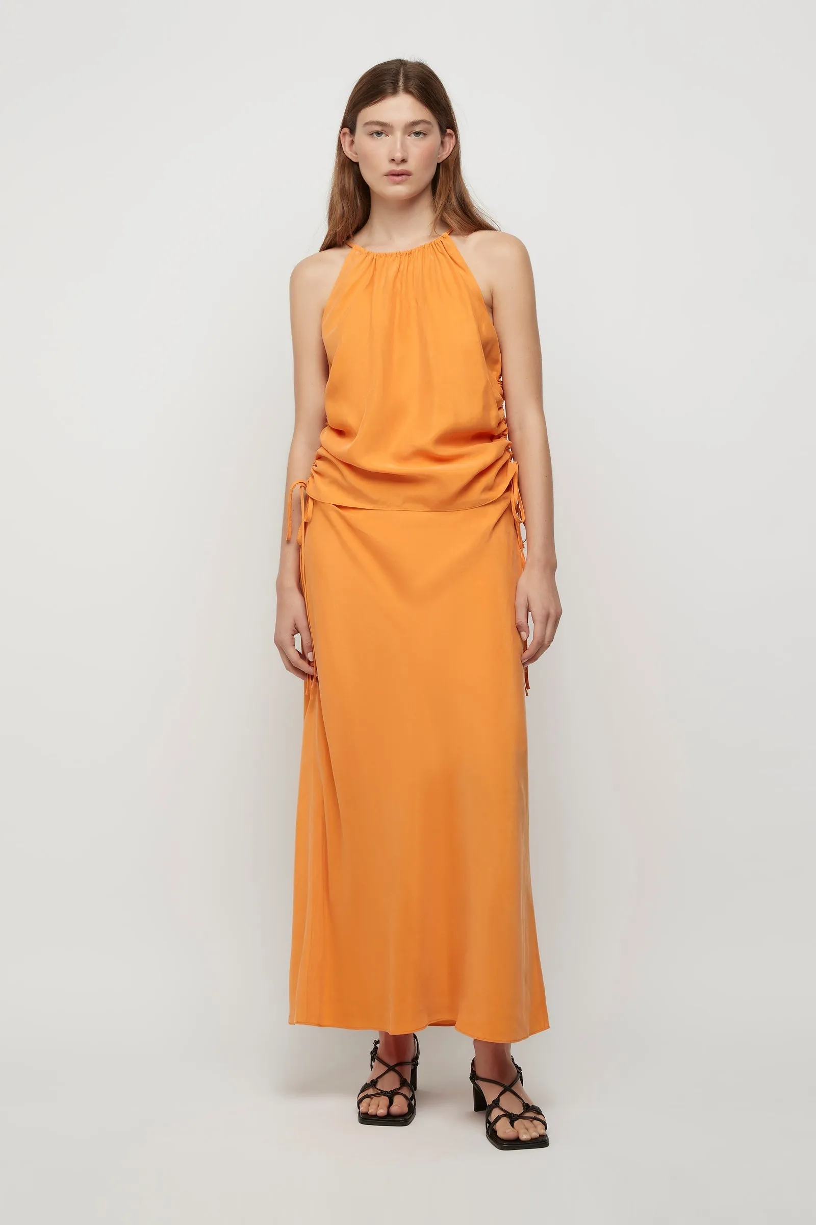 Andree Cupro Ruched Top in Tangerine