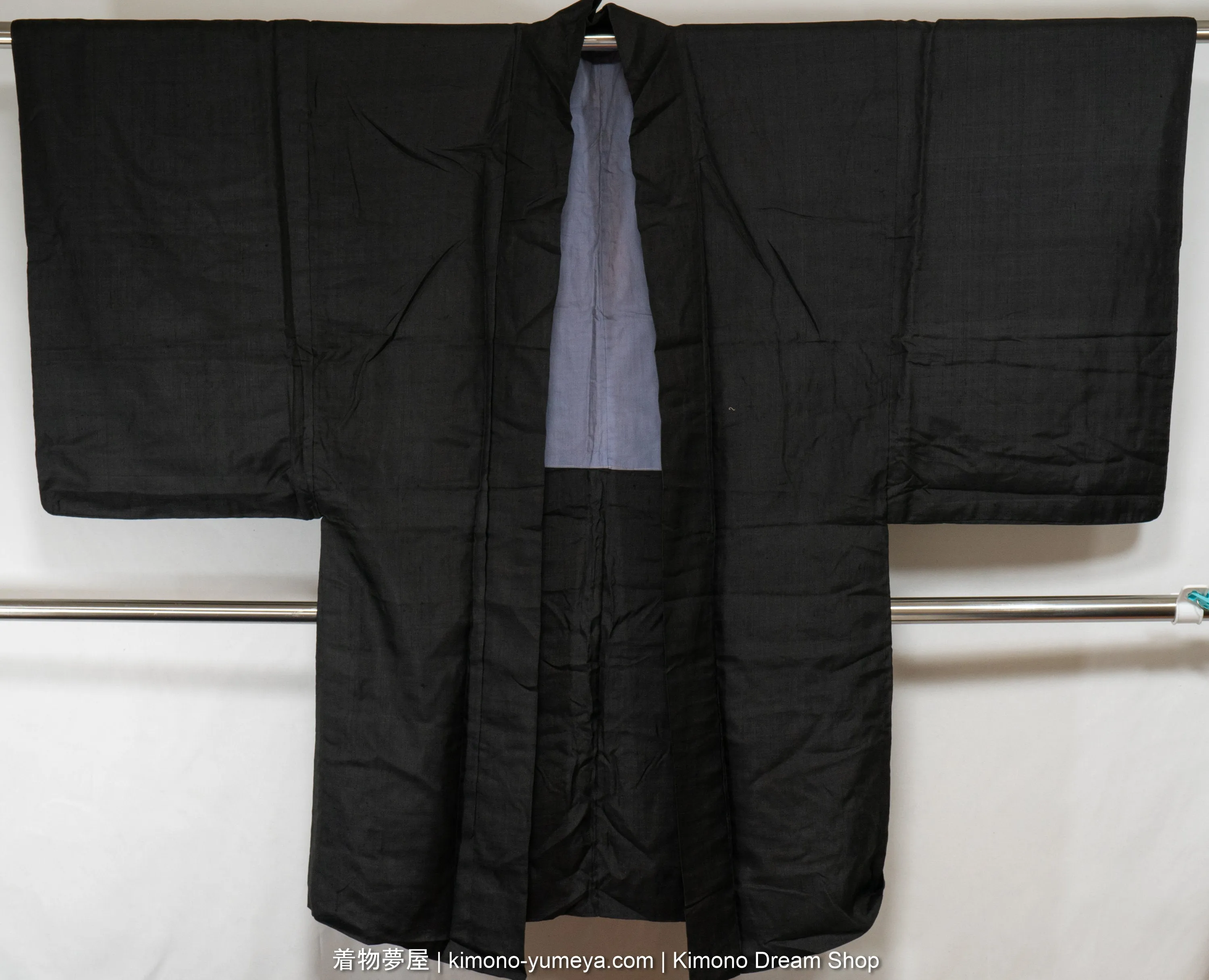 Antique Silk Mitsumon Men's Haori - Traditional Japanese Kimono Jacket - High Quality Silk - Solid Black Floral Crest Three Symbols Iromuji