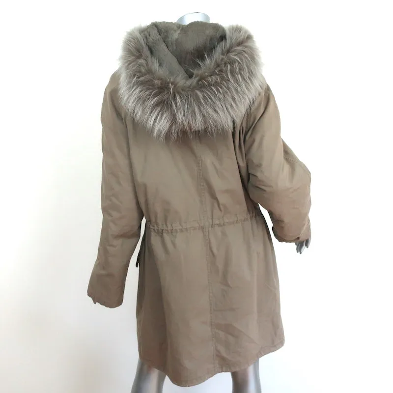 ARMY Yves Salomon Fur-Lined Parka Olive Brown Cotton Size 40 Hooded Jacket