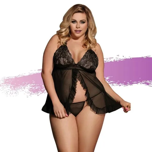 Ashella Lingerie Samantha Queen Babydoll and G-String Black