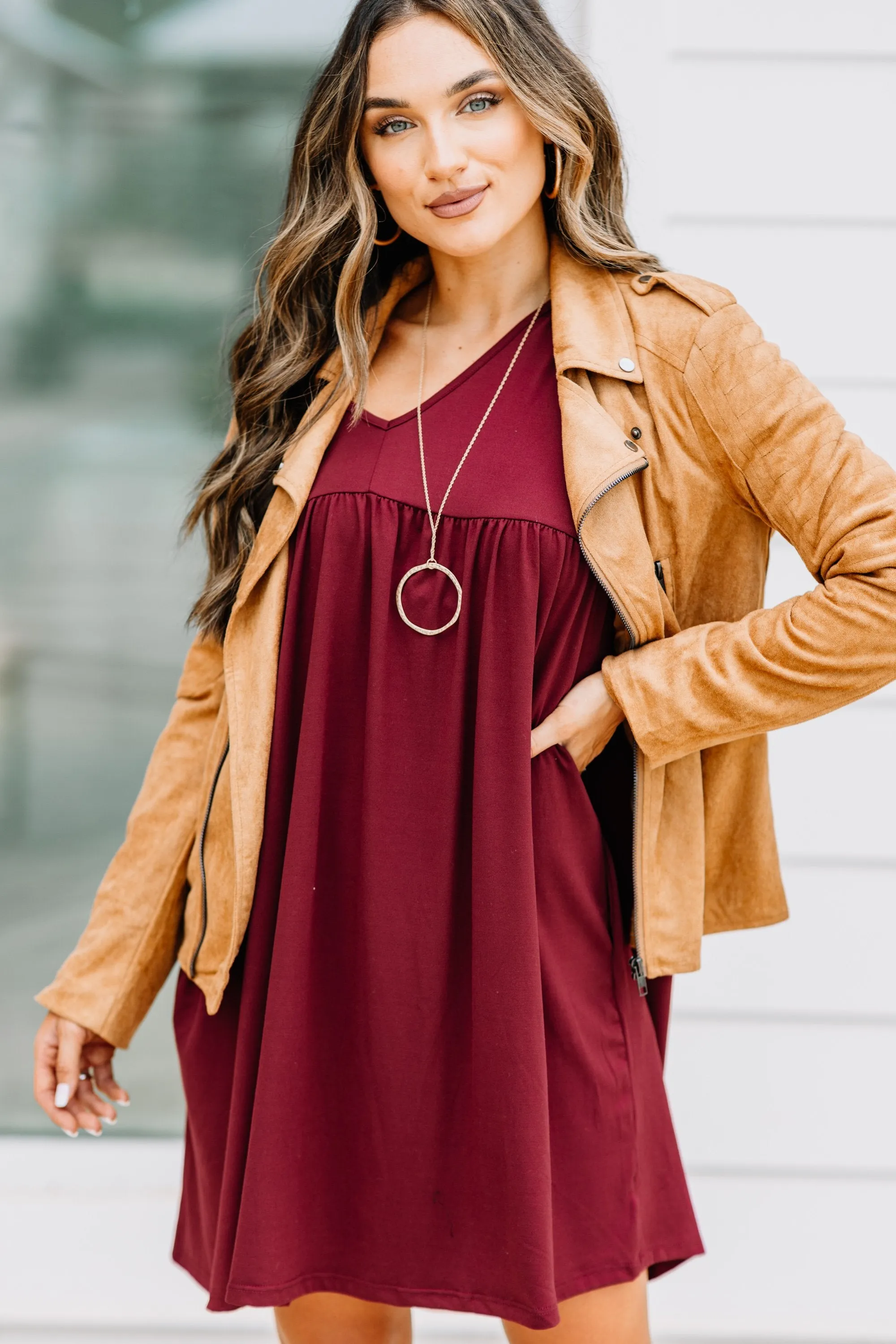 At Peace Burgundy Red Babydoll Dress