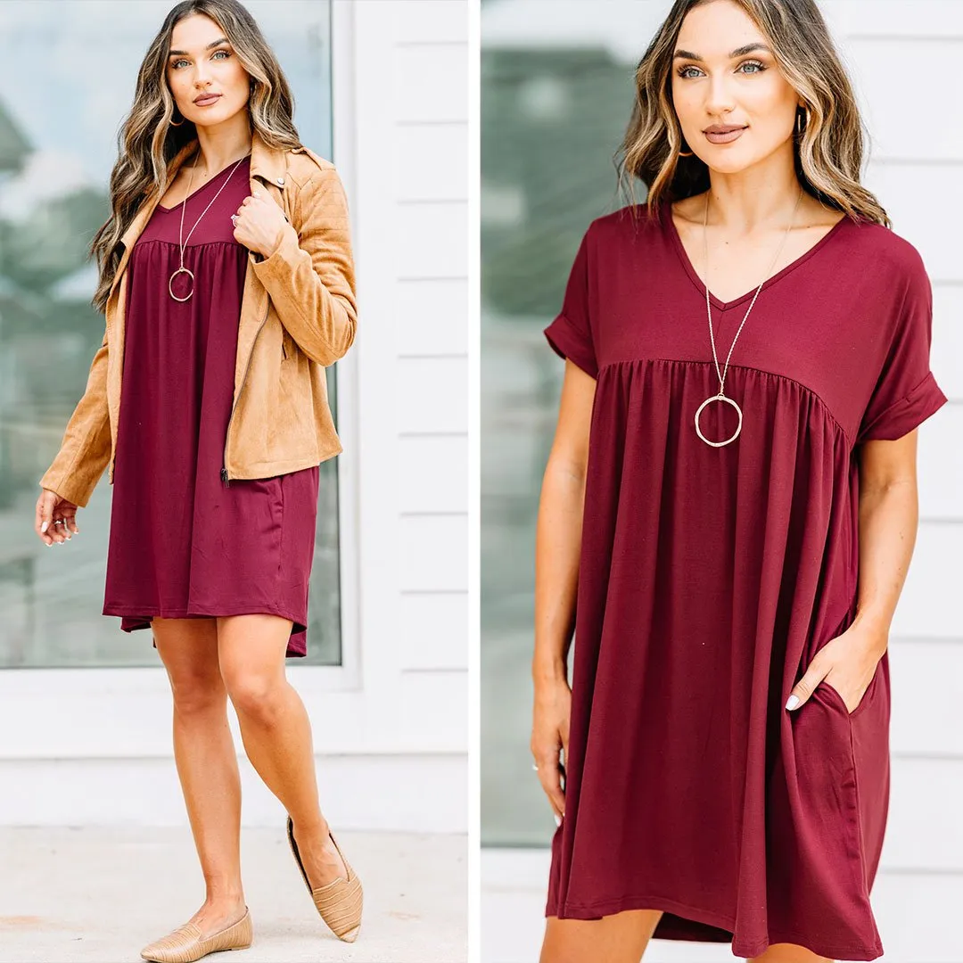 At Peace Burgundy Red Babydoll Dress