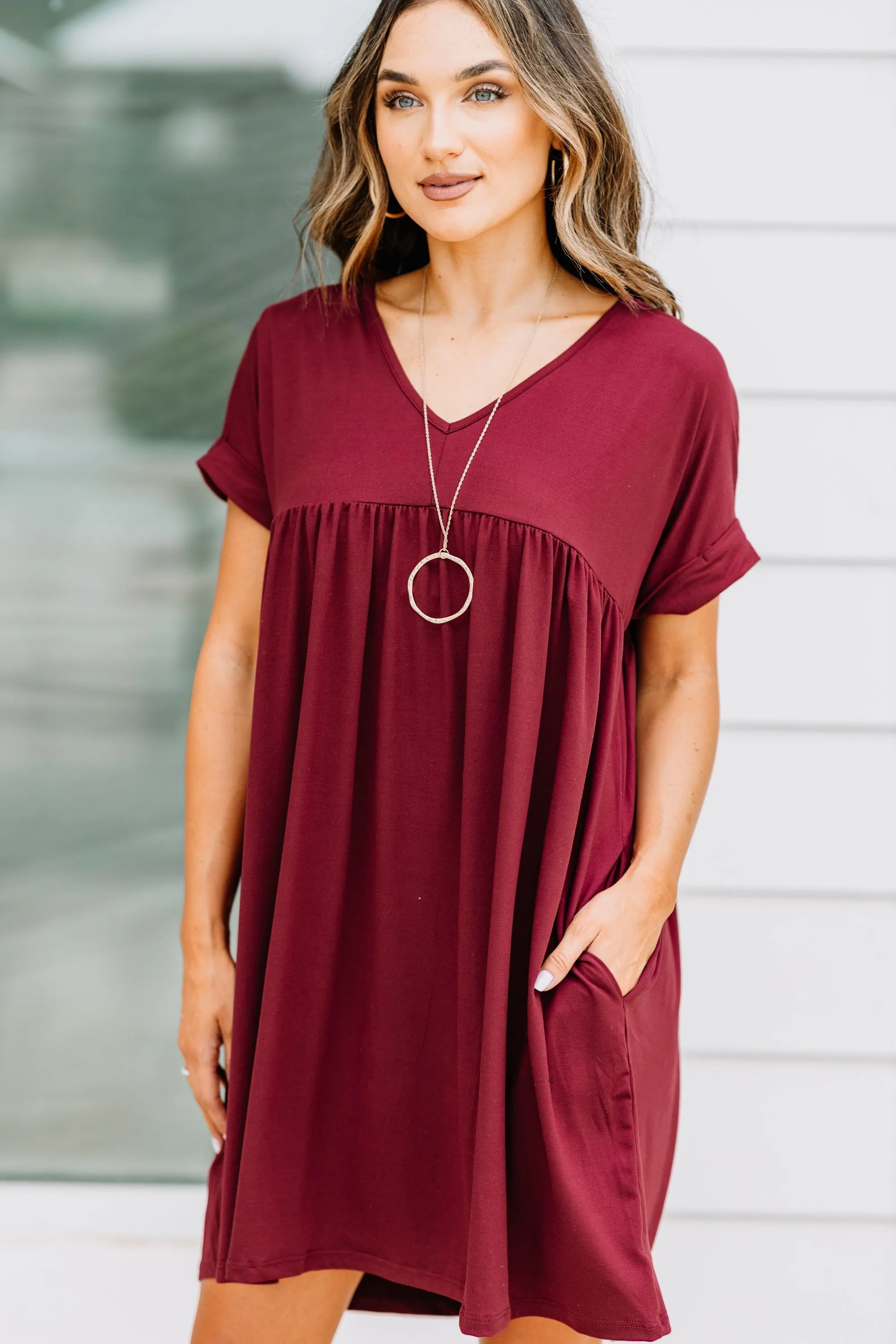 At Peace Burgundy Red Babydoll Dress