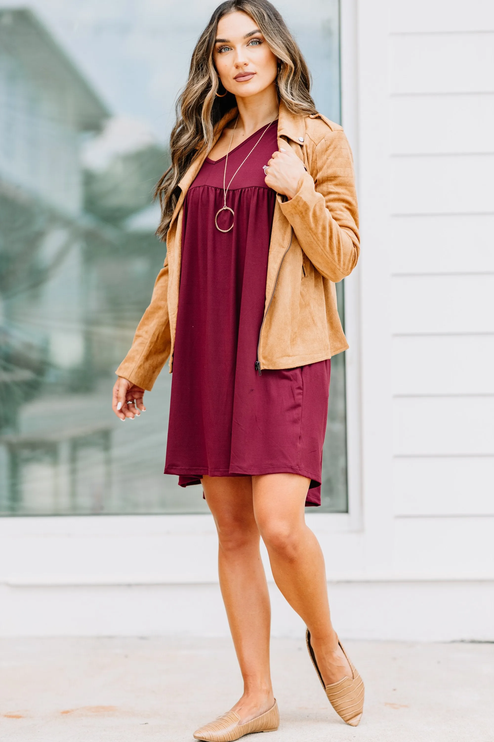 At Peace Burgundy Red Babydoll Dress