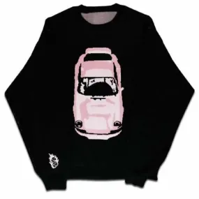 Back To School Joskaa 2024 Fall Fashion  Y2K car Printing Punk Knitwear Vintage Winter Oversized Men’s Sweater Harajuku 2000s Unisex Jumper Aesthetic Clothes Sweater