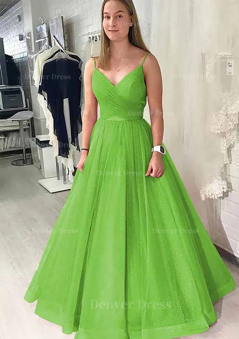 Ball Gown Long/Floor-Length Sparkling Tulle Prom Dress With Pleated