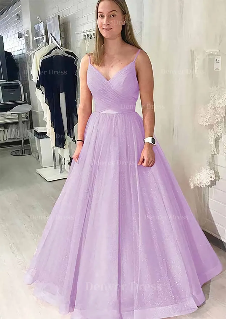 Ball Gown Long/Floor-Length Sparkling Tulle Prom Dress With Pleated