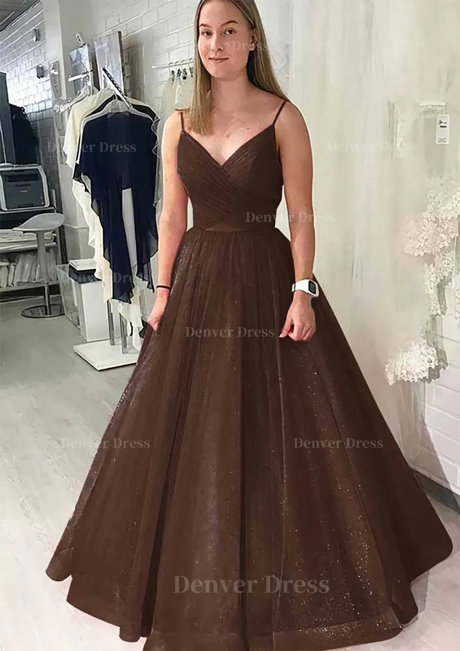 Ball Gown Long/Floor-Length Sparkling Tulle Prom Dress With Pleated