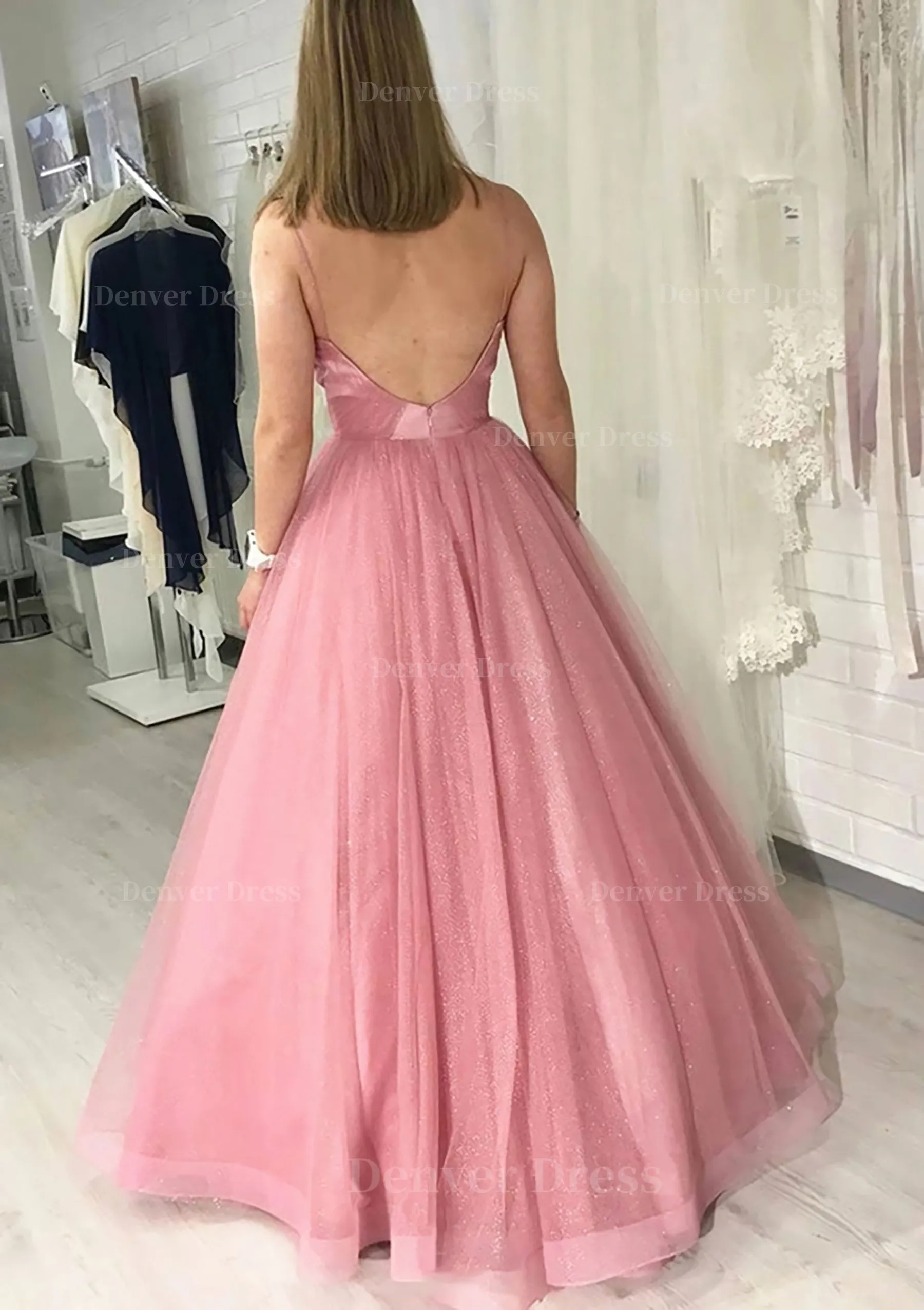 Ball Gown Long/Floor-Length Sparkling Tulle Prom Dress With Pleated