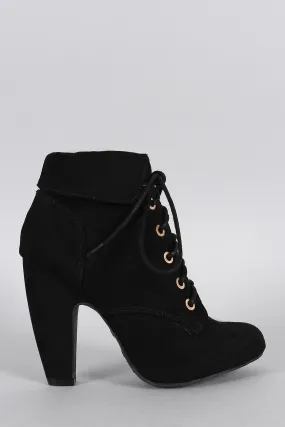 Bamboo Suede Cuffed Collar Lace Up Bootie