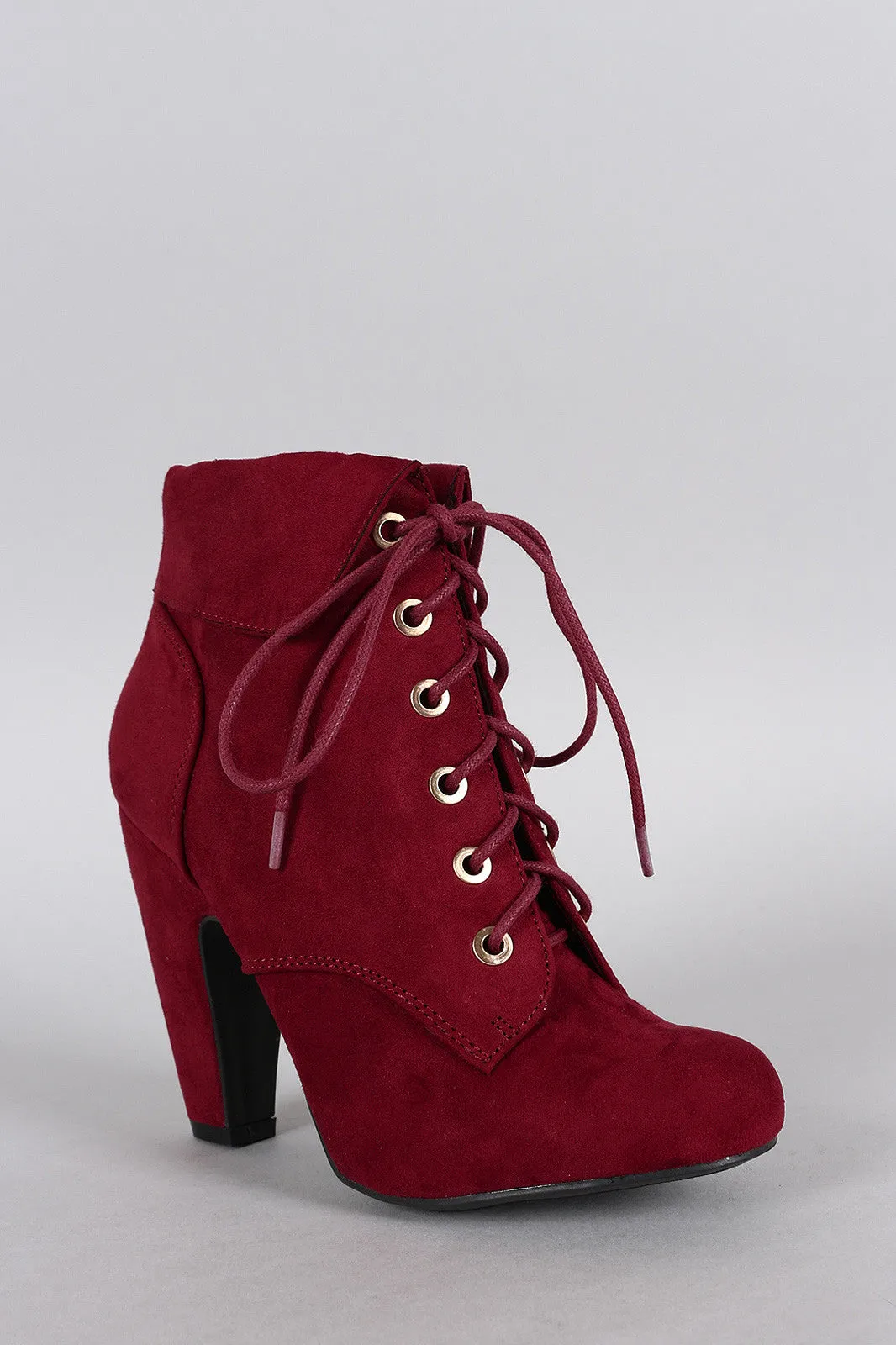 Bamboo Suede Cuffed Collar Lace Up Bootie