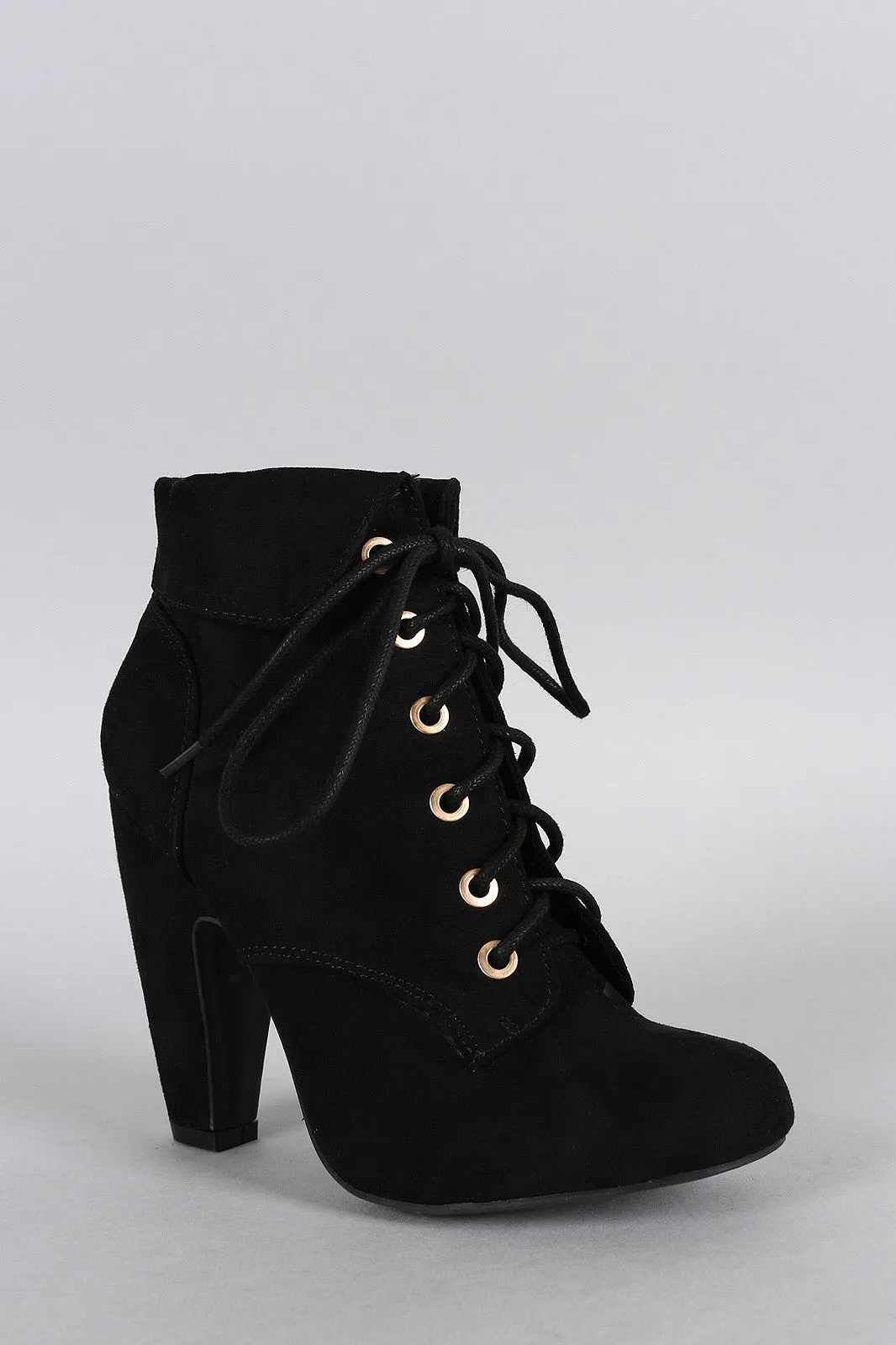 Bamboo Suede Cuffed Collar Lace Up Bootie