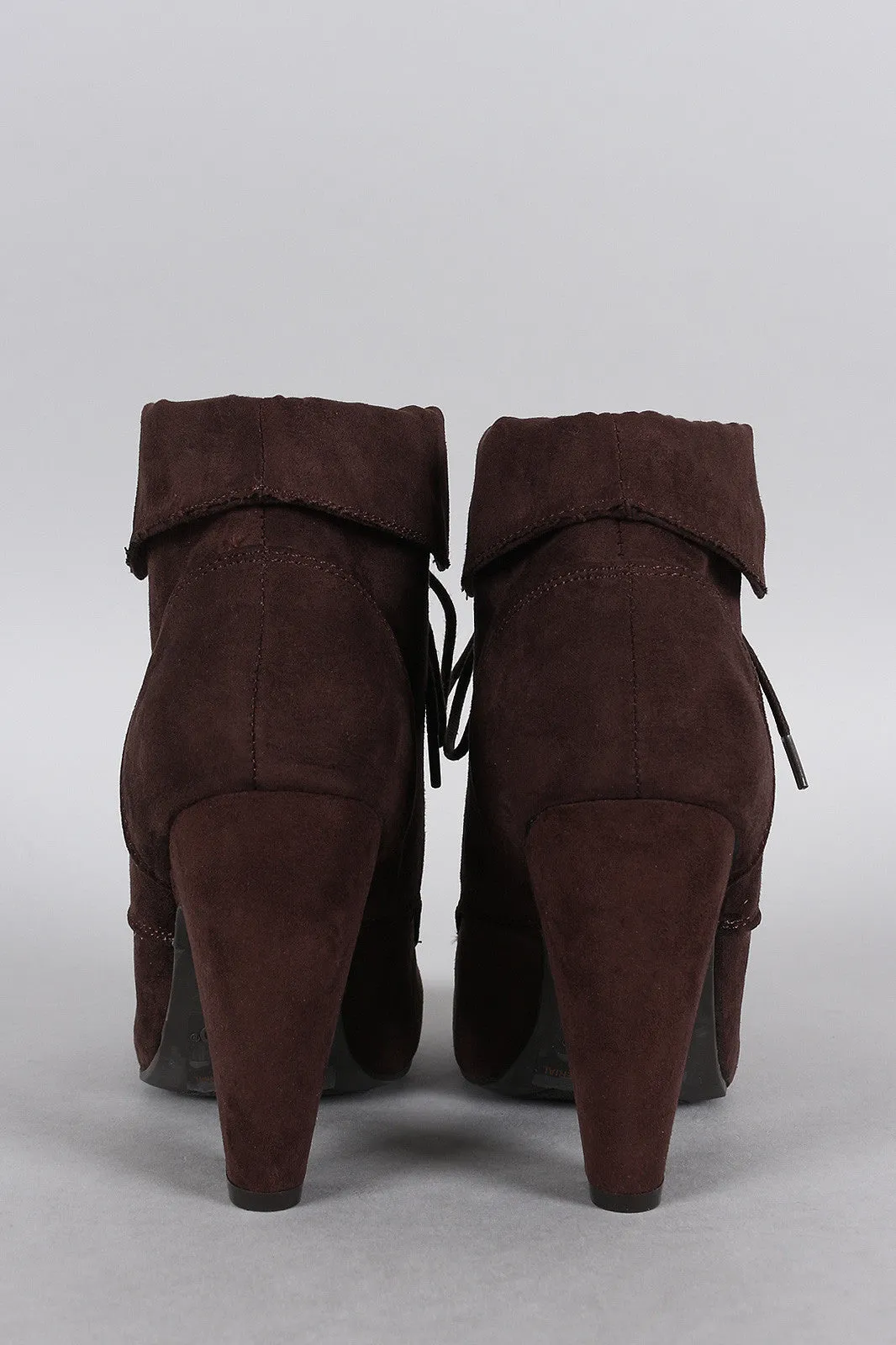 Bamboo Suede Cuffed Collar Lace Up Bootie