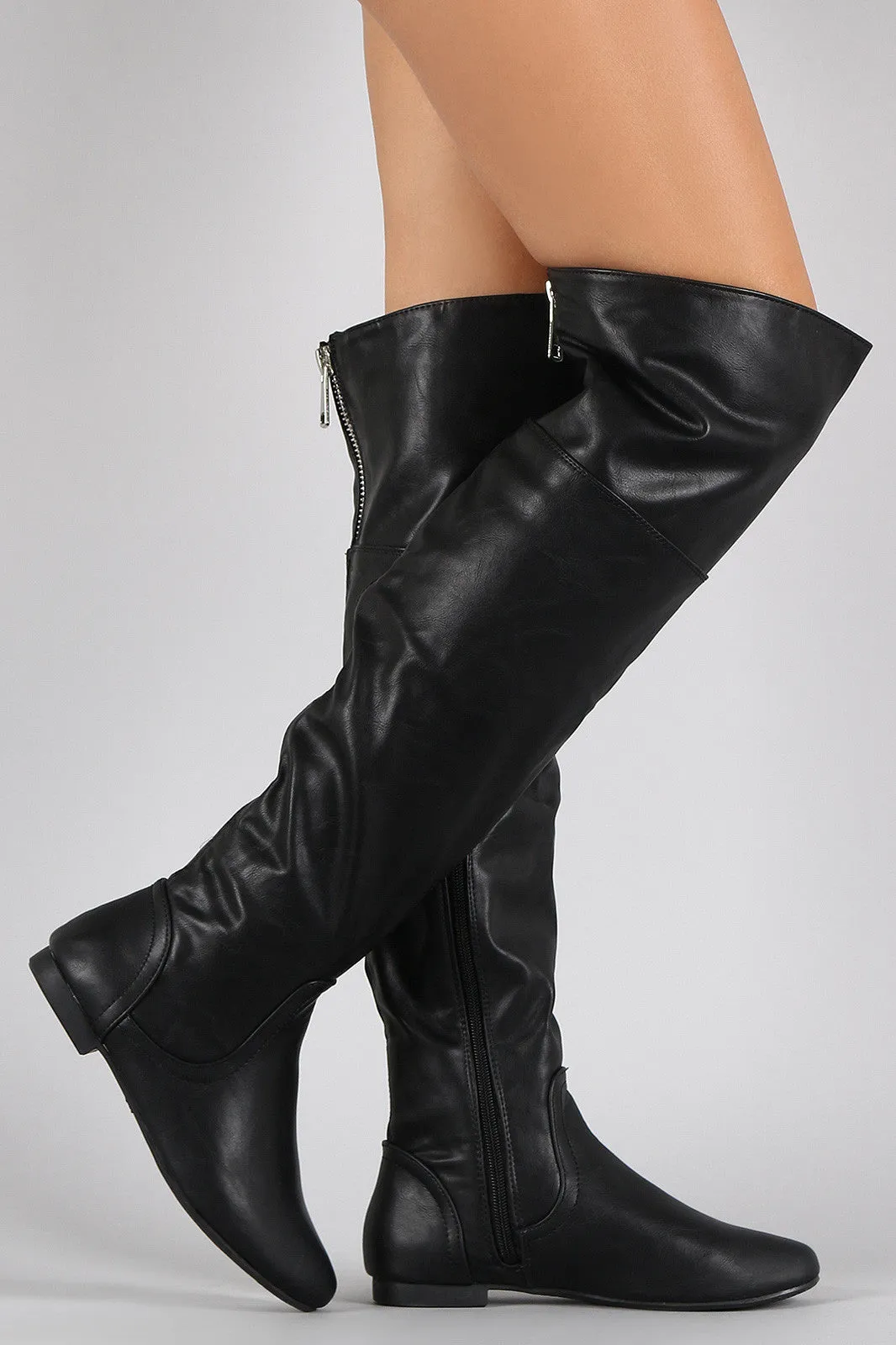 Bamboo Vegan Leather Zipper Collar Knee High Boot