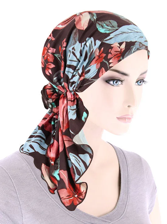 Bella Scarf Brown Mauve Tropical Floral