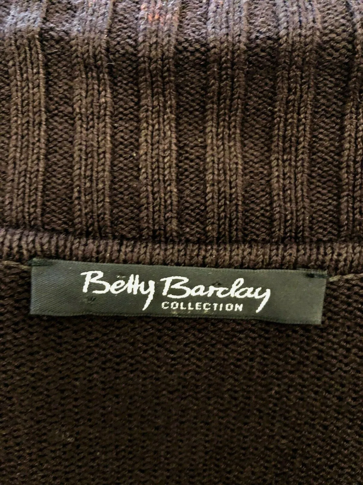 Betty Barclay Long Brown Rabbit Fur Trim Belted Cardigan UK 12 US 8 EU 40