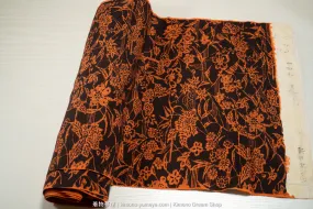 Black & Orange Haori Chirimen Silk Bolt - Leaves Hills Trees - 9.5 Meters Uncut Fabric Entire Roll - Japanese Kimono Jacket Fabric Seigaiha Textured