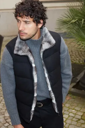 Black and grey fur vest