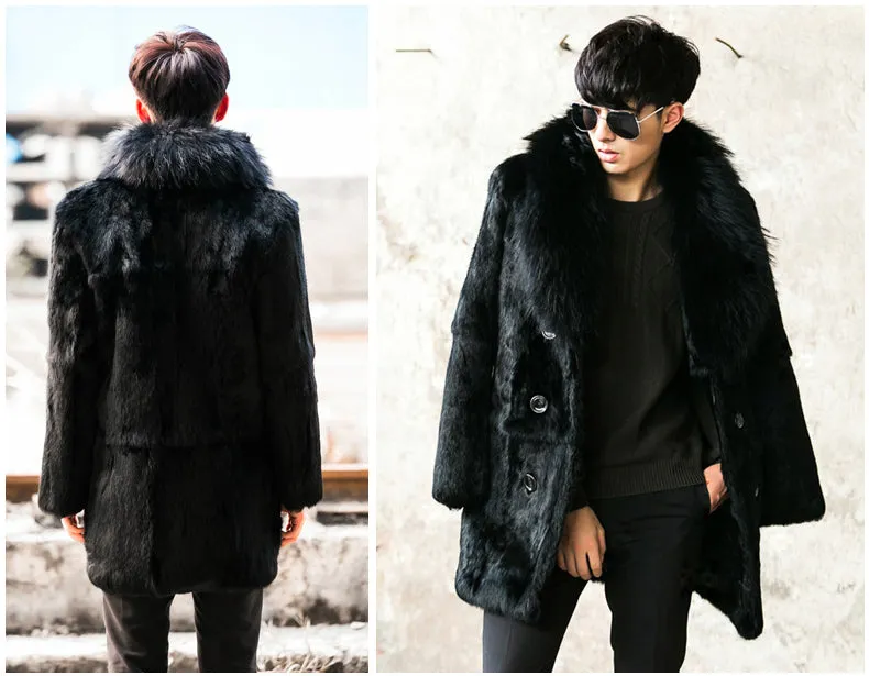 Black Genuine Natural Rabbit Fur Coat