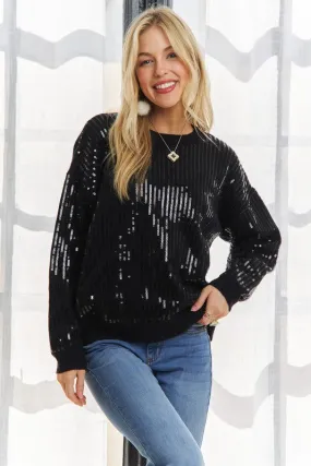 Black Sequins Accent Sweater Top