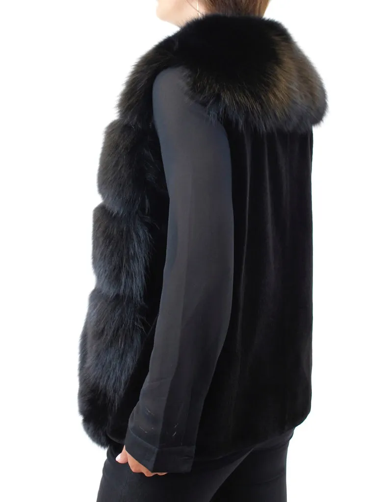 BLACK SHEARED MINK & FOX FUR CONVERTIBLE VEST, SCARF