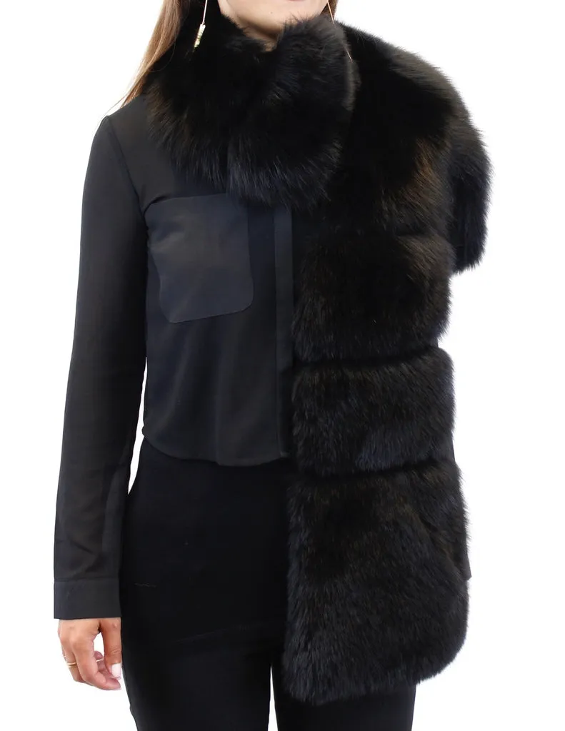 BLACK SHEARED MINK & FOX FUR CONVERTIBLE VEST, SCARF