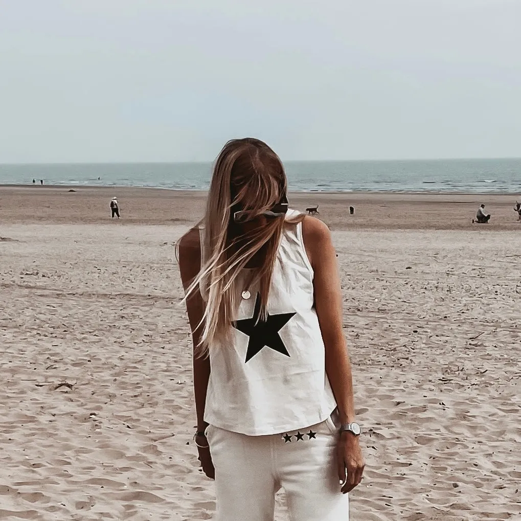 Black star on vintage white IBIZA tank top *relaxed fit* BACK IN STOCK!