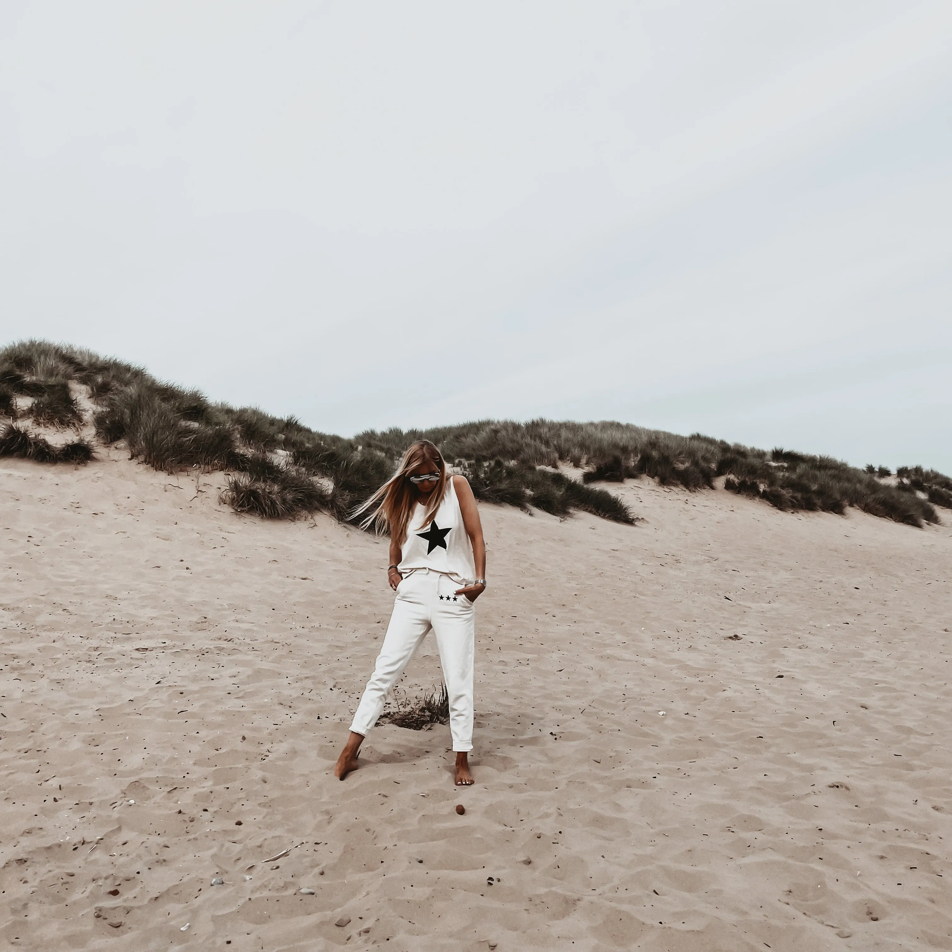 Black star on vintage white IBIZA tank top *relaxed fit* BACK IN STOCK!