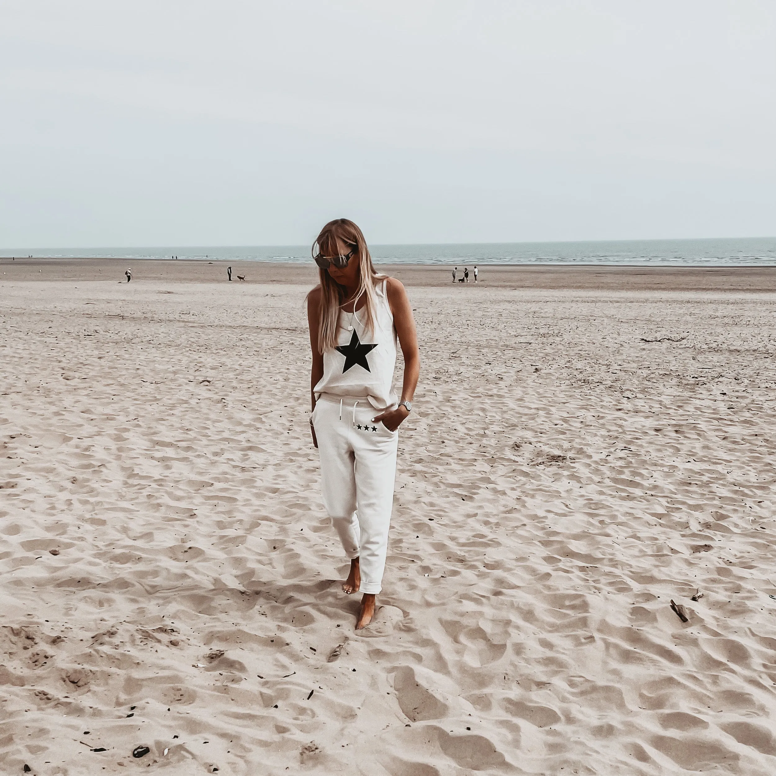 Black star on vintage white IBIZA tank top *relaxed fit* BACK IN STOCK!