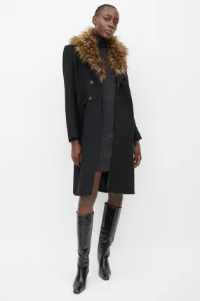 Black Wool Fur Collar Coat