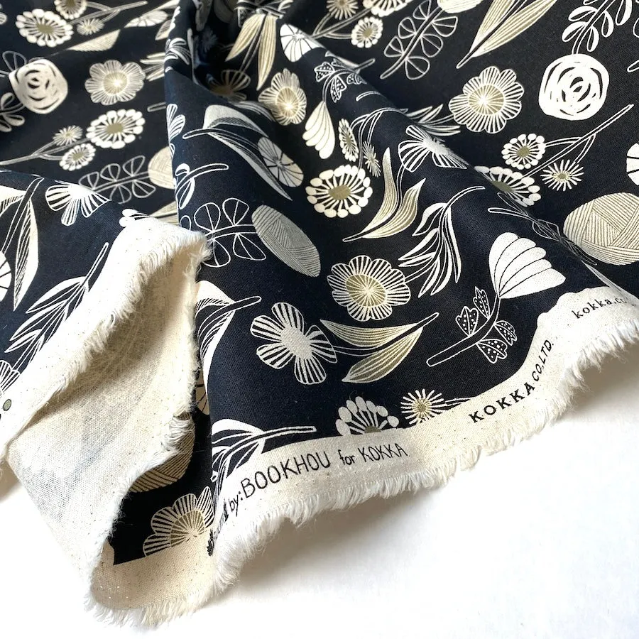 Bloom by Bookhou Japan, Black/Flax Cotton/Linen Lightweight Canvas 42" Wide By the Yard #1400-2D