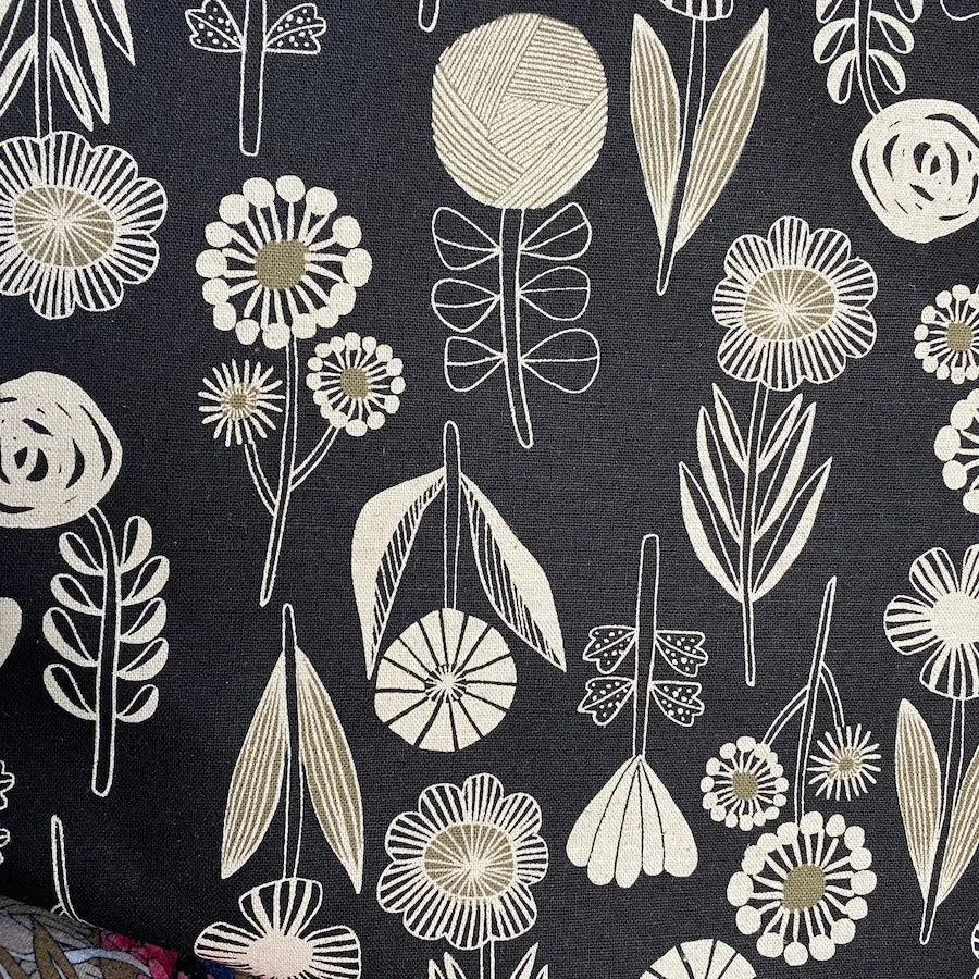 Bloom by Bookhou Japan, Black/Flax Cotton/Linen Lightweight Canvas 42" Wide By the Yard #1400-2D