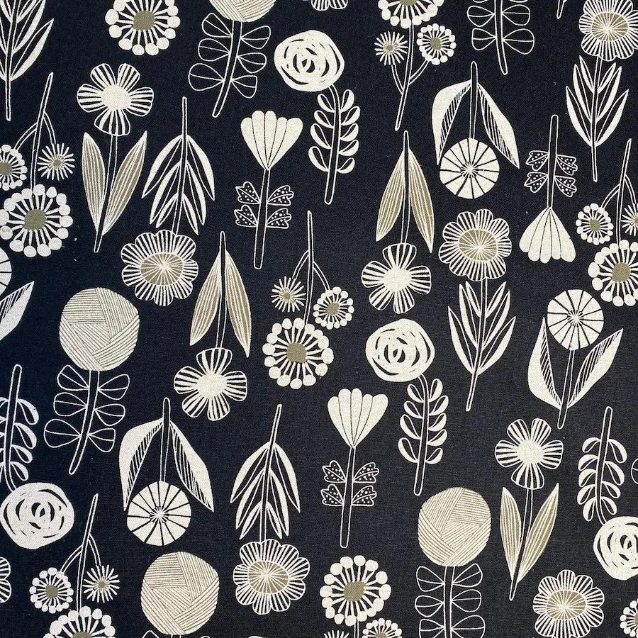 Bloom by Bookhou Japan, Black/Flax Cotton/Linen Lightweight Canvas 42" Wide By the Yard #1400-2D