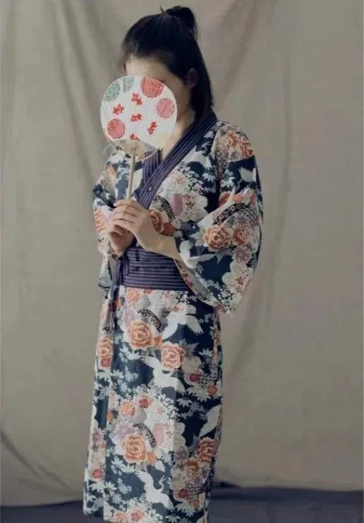 Blue Crane Floral Women Casual Yukata