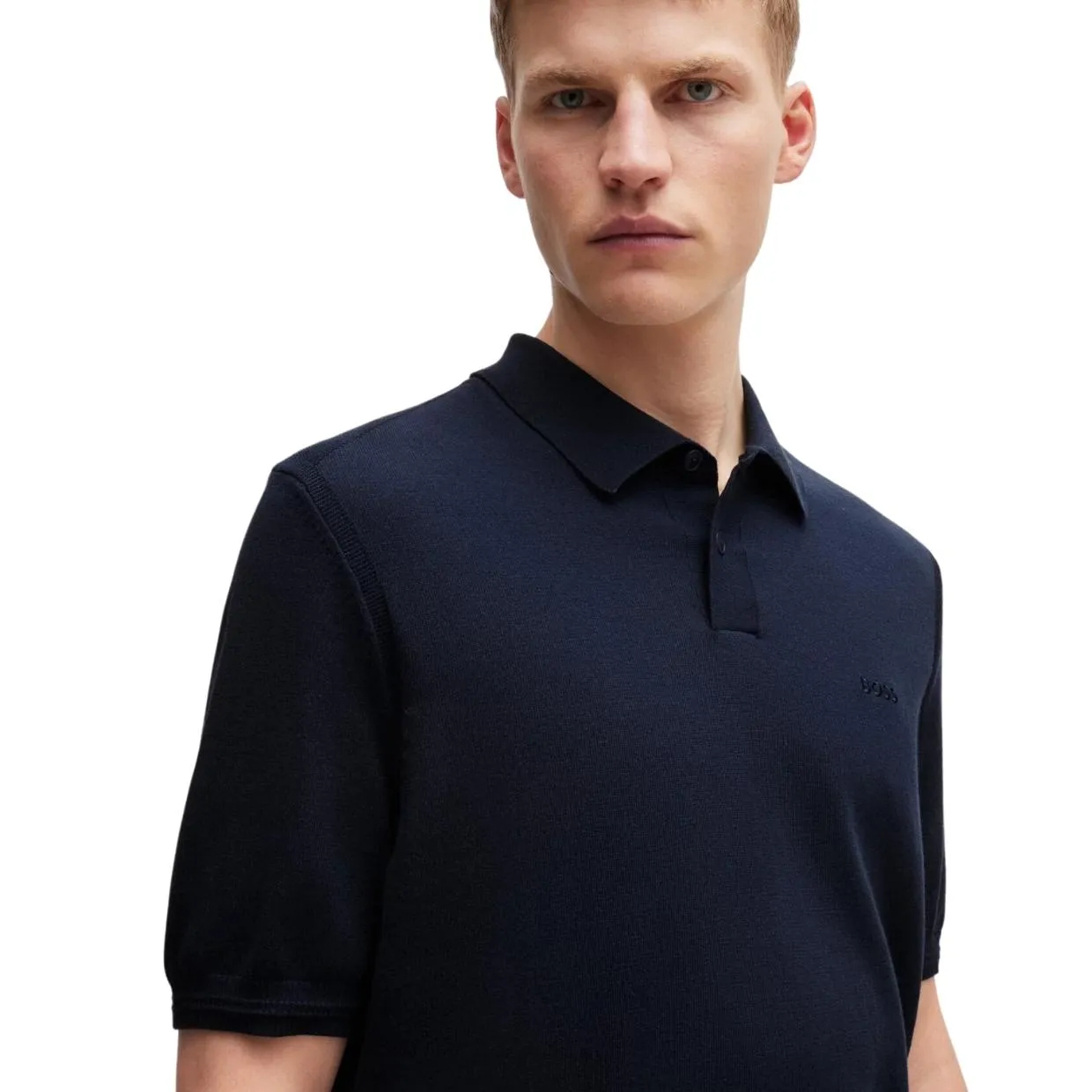 BOSS Embroidered Logo Asac Navy Sweater Polo Shirt